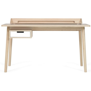 Pracovní stůl z dubového dřeva s bílou zásuvkou HARTÔ Honoré, 140 x 70 cm