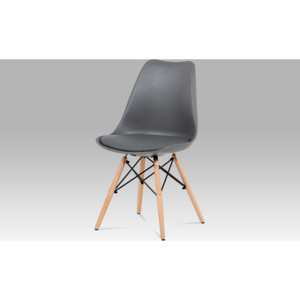 Jídelní židle šedý plast / šedá koženka / natural