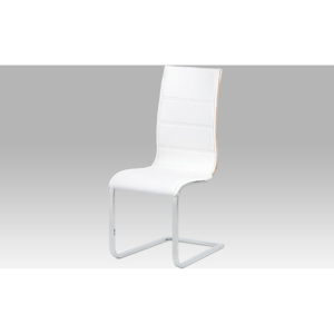 Jídelní židle, bílá koženka, překližka San Remo, chrom