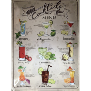 Plechová retro cedule Cocktails menu