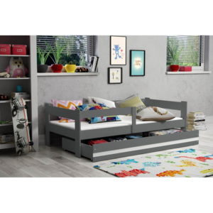 Moderní dětská postel s úložným prostorem a matrací v grafit barvě 80x160 cm F1378