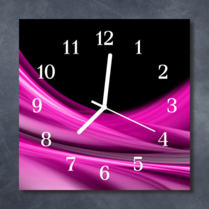Nástěnné hodiny obrazové na skle - Abstrakt tmavě růžový I