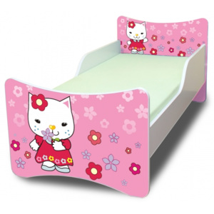 Dětská postel se zábranou Kočička s kytičkou - 180x80 cm