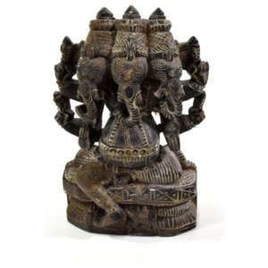 Kamenná soška, Ganéša 3 hlavy (Trimukha Ganapathi), ručně vyřezávaná, 13,5cm