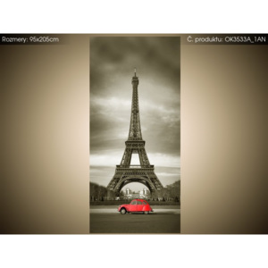 Samolepící fólie Červené auto před Eiffelovou věží v Paříži 95x205cm OK3533A_1AN