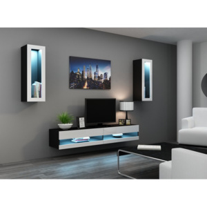 Elegantní obývací stěna VIGO NEW 11 Černá / Bílý lesk BARVA LED OSVĚTLENÍ: Modrá +1497Kč, Barevné provedení: VIGO NEW 11A