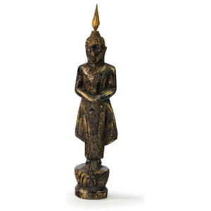 Narozeninový Buddha, neděle, teak, černo-zlatá patina, 23cm