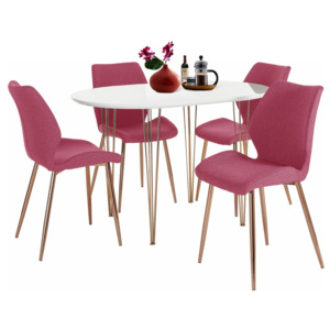 Set bílého jídelního stolu a 4 červených jídelních židlí Støraa Emil and Annie