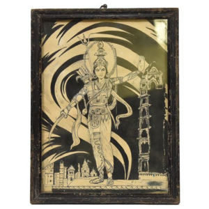 Antik obraz v dřevěném rámu, Šiva, 27x36cm