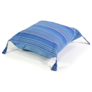 Bavlněný povlak na polštář s třásněmi a protkáváním, modrá, zip, 40x40cm