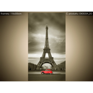 Samolepící fólie Červené auto před Eiffelovou věží v Paříži 110x200cm OK3533A_2O