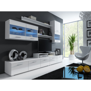 Elegantní obývací stěna LOGO 2C Bílá / Bílý lesk BARVA LED OSVĚTLENÍ: RGB +820Kč