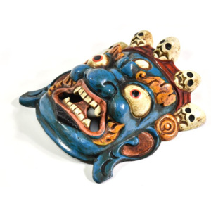 Bhairab, dřevěná maska, modrá, ruční práce, 22cm