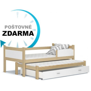 Dětská dřevěná postel s přistýlkou výsuvná TWIST P2 180x80 cm Šedá, Olše