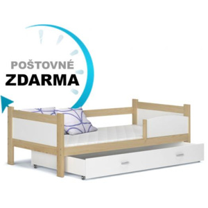 Dřevěná dětská postel se zábranou TWIST P 190x90 Olše, Bílá