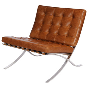 Luxusní pohodlné křeslo z pravé vintage kůže ve světle hnědé barvě na kovovém podstavci DO008