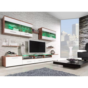 Moderní obývací stěna CAMA 1B Švestka / Bílý lesk BARVA LED OSVĚTLENÍ: Bílá +690Kč