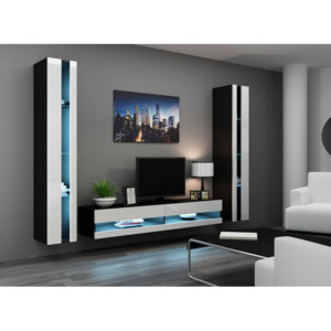 Obývací stěna VIGO NEW 3 Černá / Bílý lesk BARVA LED OSVĚTLENÍ: Modrá +1400Kč, Barevné provedení: VIGO NEW 3A