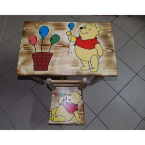 Levný dětský dřevěný stoleček a 1 židlička z masivu borovice Krteček