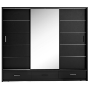 Černá zrcadlová šatní skříň s posuvnými dveřmi a osvětlením Miarti 01