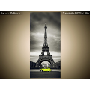 Samolepící fólie na dveře Žluté auto před Eiffelovou věží 95x205cm ND1372A_1GV