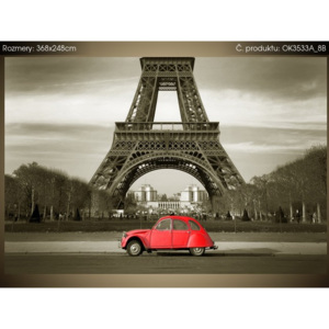 Samolepící fólie Červené auto před Eiffelovou věží v Paříži 368x248cm OK3533A_8B