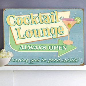 Plechová cedule Cocktail lounge always open