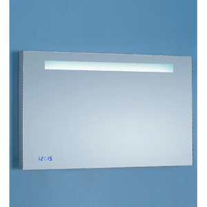 Koupelnové obdélníkové zrcadlo s osvětlením a hodinami 1200x650x
