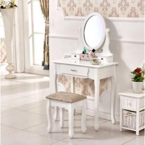 Tempo Kondela Toaletní stolek s taburetem, bílá / stříbrná, LINET