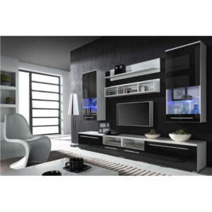 Luxusní obývací stěna LUNA A Bílá / Černý lesk BARVA LED OSVĚTLENÍ: RGB +750Kč