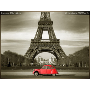 Fototapeta Červené auto před Eiffelovou věží v Paříži 200x150cm FT3533A_2N