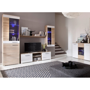 GIB Moderní nábytek do obývacího pokoje BRICO 7 BARVA LED OSVĚTLENÍ: Bílá +819Kč, Barevné provedení Brico: Dub Sonoma / Bílý lesk