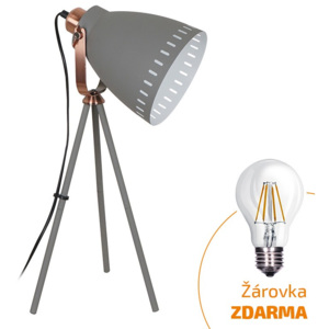 Solight stolní lampa Torino, trojnožka, 52cm, E27, šedá