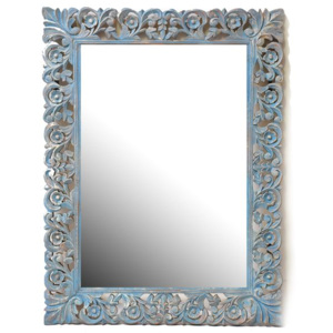 Tyrkysovo stříbno růžové, ručně vyřezávané zrcadlo z mangového dřeva, 90x120x4cm