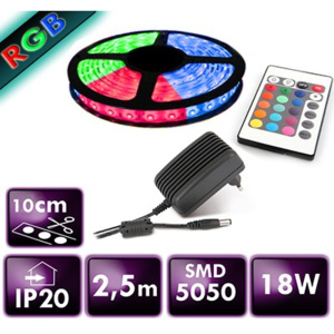 BERGE LED pásek - RGB 5050 - 2,5m - 30LED/m - 18W - IP20 - SADA