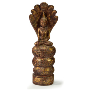 Narozeninový Buddha, sobota, teak, hnědá patina, 35cm