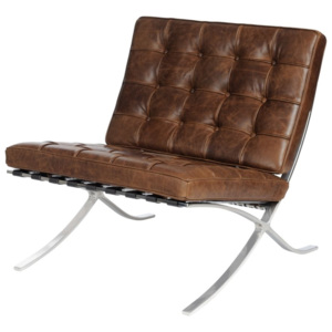 Luxusní pohodlné křeslo z pravé vintage kůže v tmavě hnědé barvě na kovovém podstavci DO008