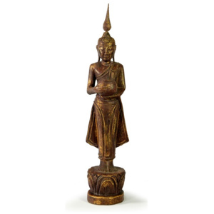 Narozeninový Buddha, středa, teak, hnědá patina, 35cm