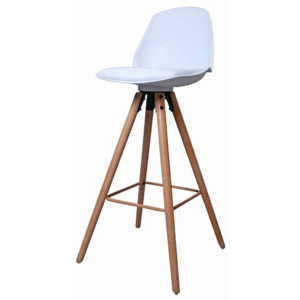 Barová židle v bílé barvě na dřevěné podnoži v dekoru dub DO046