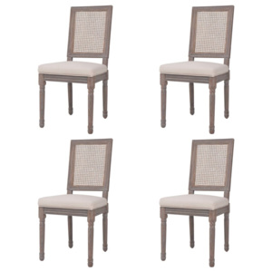 Jídelní židle 4 ks lněné a ratanové 47x58x98 cm krémově bílé