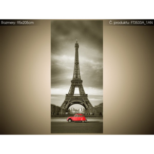 Fototapeta Červené auto před Eiffelovou věží v Paříži 95x205cm FT3533A_1AN