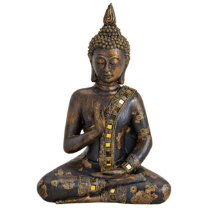 Sedící Buddha v černozlatém oděvu