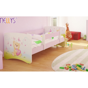 Dětská postel s bariérkou Nico - Míša srdíčko/sv.růžová - 180x90 cm
