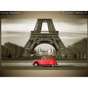 Samolepící fólie Červené auto před Eiffelovou věží v Paříži 402x240cm OK3533A_9A