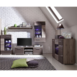 GIB Luxusní nábytek do obývacího pokoje BRICO 5 BARVA LED OSVĚTLENÍ: Bílá +819Kč, Barevné provedení Brico: Dub Sanremo /Hnědý lesk