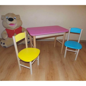 Dětský dřevěný stoleček a 2 židličky z bukového masivu Žlutá