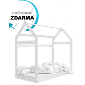 Dětská dřevěná postel Domeček 160x80 cm bílá Bílá