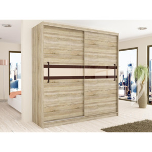 Luxusní šatní skříň s posuvnými dveřmi se skleněným vzorem šířka 133 cm dub sonoma korpus S dojezdem