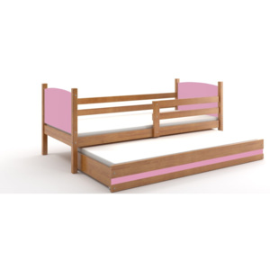 B2b1 BMS-group Dětská postel s přistýlkou TAMI 2 90x200 cm, olše/růžová Pěnová matrace