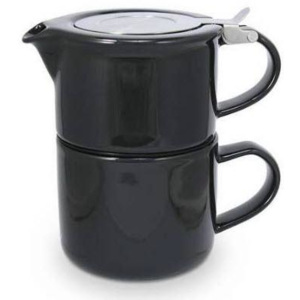ForLife TeaForOne čajová konvička se šálkem, černá